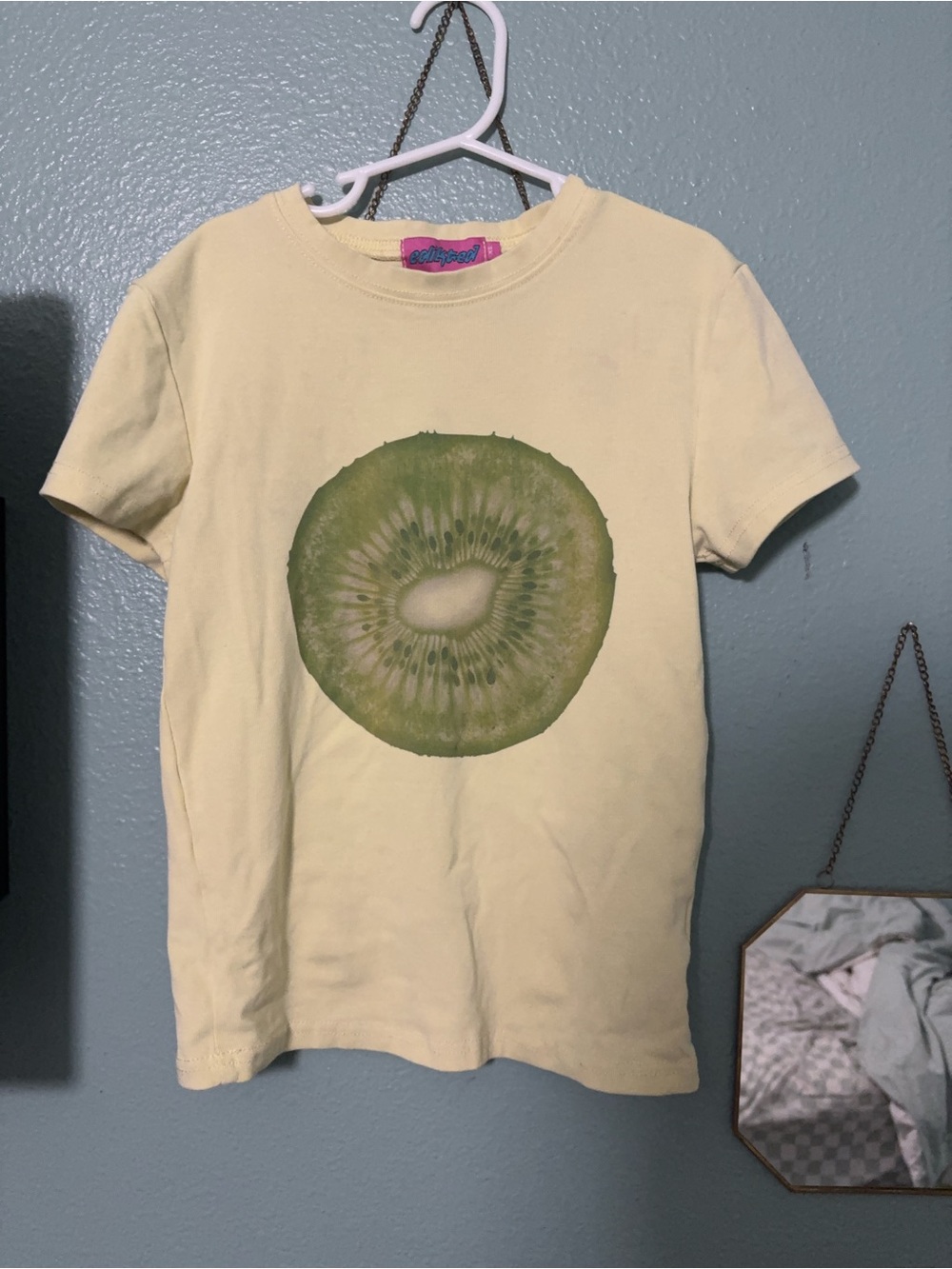 Edikted Pale Yellow Crop Top with Green Kiwi Print